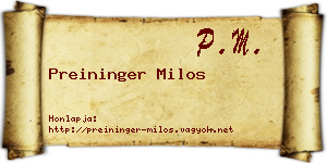 Preininger Milos névjegykártya